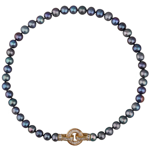 Колье (жемчуг бензиновый 8-9мм, фианит; покрытие золото) 40см