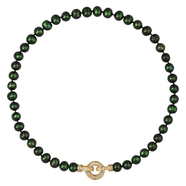 Колье (жемчуг зеленый 8-9мм, фианит; покрытие золото) 40см