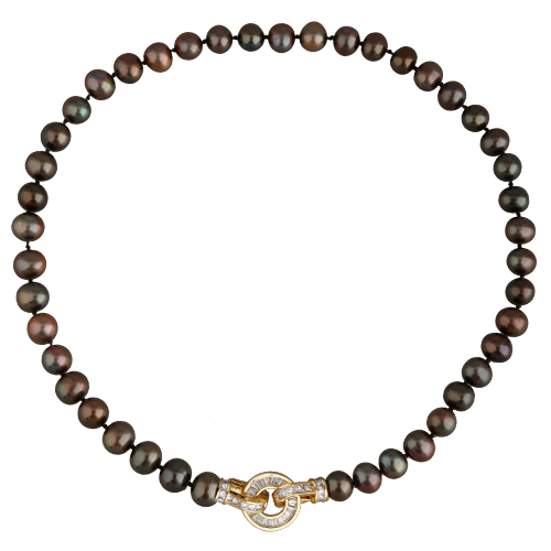 Колье (жемчуг темный шоколад 8-9мм, фианит; покрытие золото) 40см