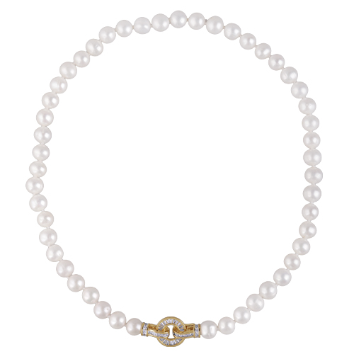 Колье (жемчуг белый 8-9мм, фианит; покрытие золото) 45см