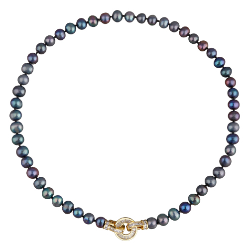 Колье (жемчуг бензиновый 8-9мм, фианит; покрытие золото) 45см