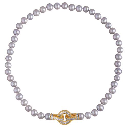 Колье (жемчуг серо-голубой 8-9мм, фианит; покрытие золото) 45см