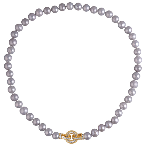 Колье (жемчуг серо-голубой 8-9мм, фианит; покрытие золото) 50см