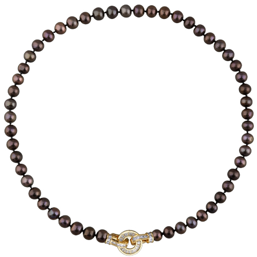 Колье (жемчуг темный шоколад 8-9мм, фианит; покрытие золото) 45см