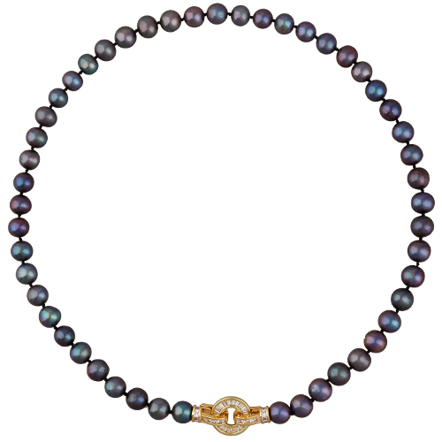 Колье (жемчуг шоколад микс 8-9мм, фианит; покрытие золото) 45см