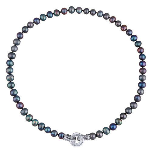 Колье (жемчуг бензиновый 8-9мм, фианит; покрытие родий) 45см