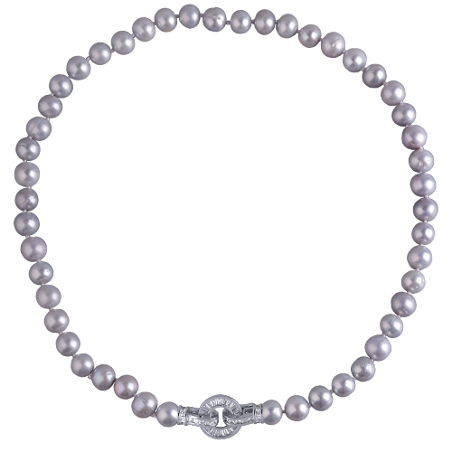Колье (жемчуг серо-голубой 8-9мм, фианит; покрытие родий) 45см