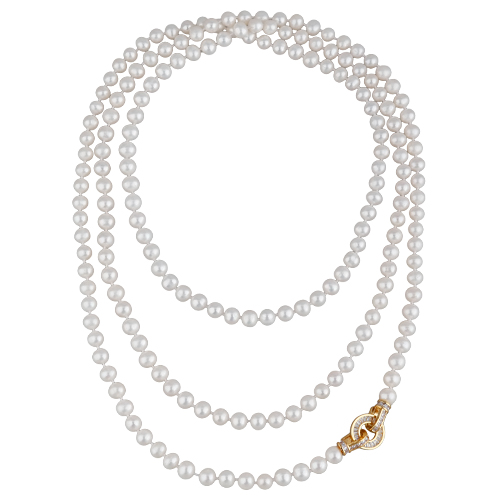 Колье (жемчуг белый 8-9мм, фианит; покрытие золото) 140см