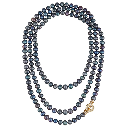 Колье (жемчуг бензиновый 8-9мм, фианит; покрытие золото) 140см