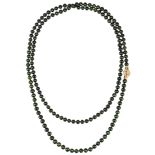 Колье (жемчуг зеленый 8-9мм, фианит; покрытие золото) 140см