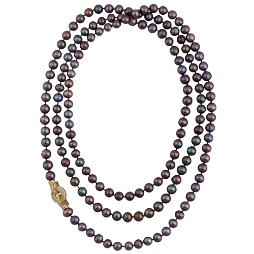 Колье (жемчуг шоколад микс 8-9мм, фианит; покрытие золото) 140см