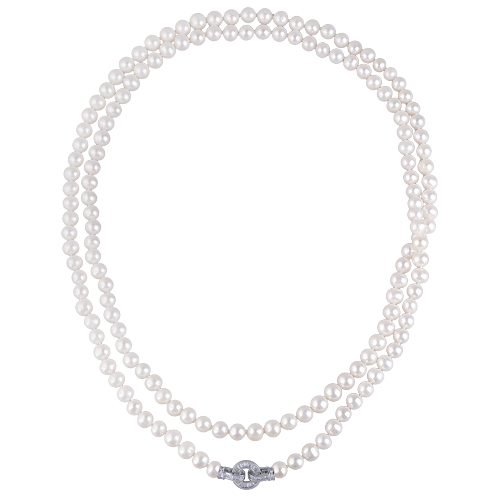 Колье (жемчуг белый 8-9мм, фианит; покрытие родий) 140см
