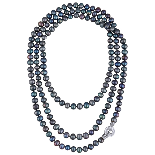 Колье (жемчуг бензиновый 8-9мм, фианит; покрытие родий) 140см