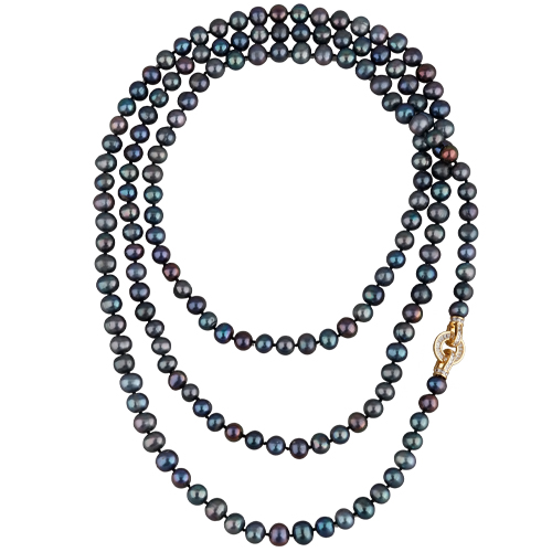 Колье (жемчуг бензиновый 8-9мм, фианит; покрытие золото) 160см