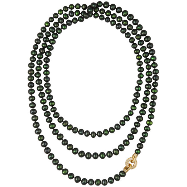 Колье (жемчуг зеленый 8-9мм, фианит; покрытие золото) 160см