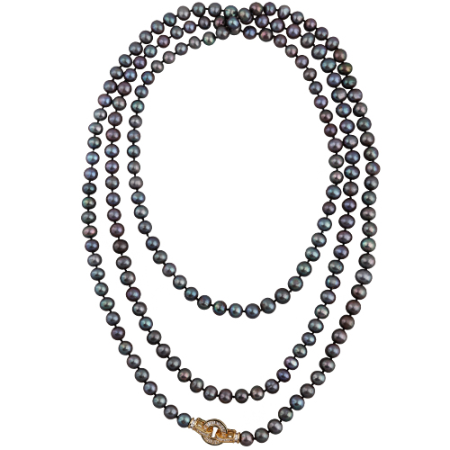 Колье (жемчуг шоколад микс 8-9мм, фианит; покрытие золото) 160см