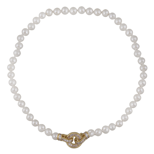 Колье (жемчуг белый 8-9мм, фианит; покрытие золото) 55см