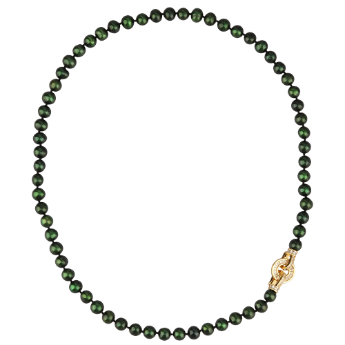 Колье (жемчуг зеленый 8-9мм, фианит; покрытие золото) 55см