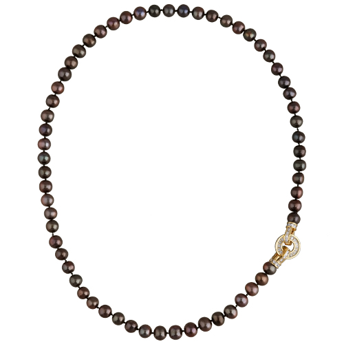Колье (жемчуг темный шоколад 8-9мм, фианит; покрытие золото) 55см