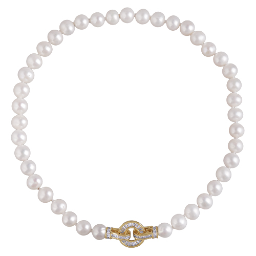 Колье (жемчуг белый 9-10мм, фианит; покрытие золото) 50см