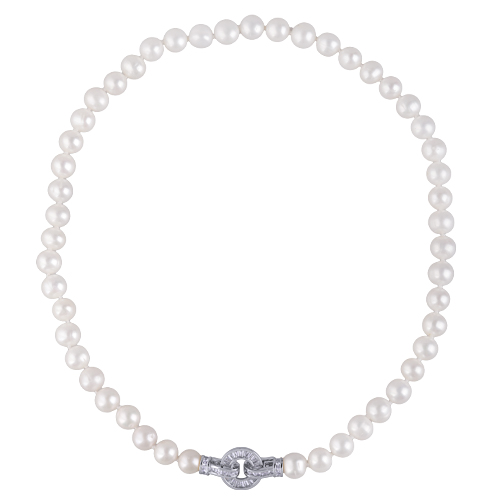 Колье (жемчуг белый 9-10мм, фианит; покрытие родий) 50см