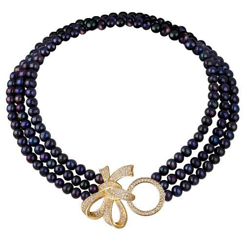 Колье (жемчуг баклажановый 8мм, белый фианит; покрытие золото) 42см