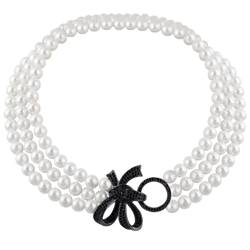 Колье (Майорка белая 8мм, фианит черный; покрытие черный родий) 42см