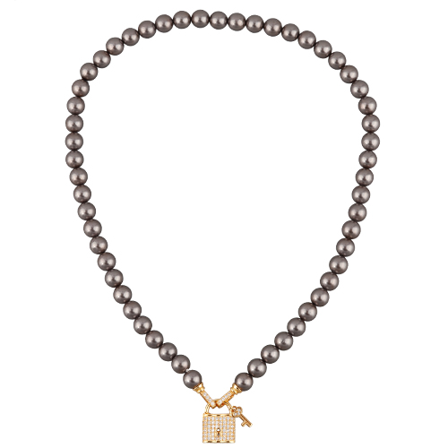 Колье (Майорка темно-серая, белый фианит; покрытие золото) 45см