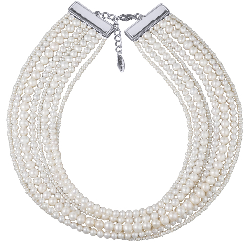 Колье Виктория (жемчуг белый 3-6мм; покрытие родий) 36-40см