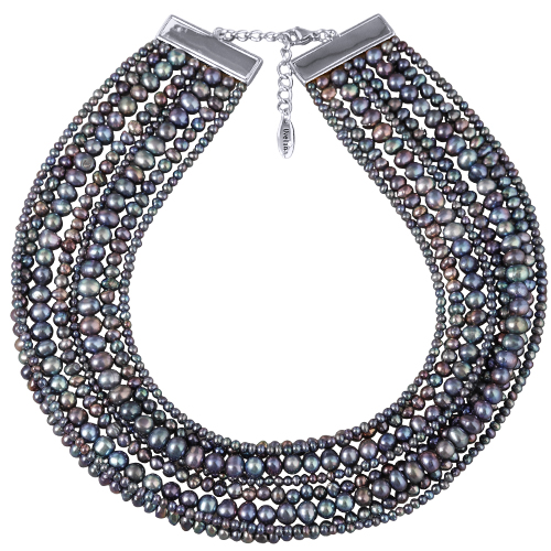 Колье Виктория (жемчуг бензиновый 3-6мм; покрытие родий) 36-40см