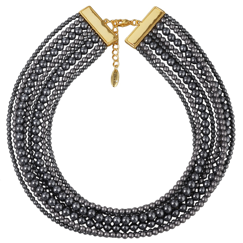 Колье Виктория (Майорка темно-серая 3-6мм; покрытие золото) 36-40см