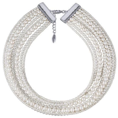 Колье Виктория (Майорка белая 3-6мм; покрытие родий) 36-40см