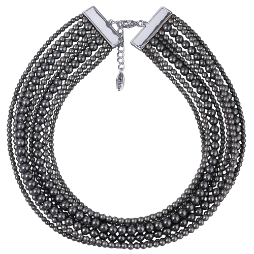 Колье Виктория (Майорка темно-серая 3-6мм; покрытие родий) 36-40см