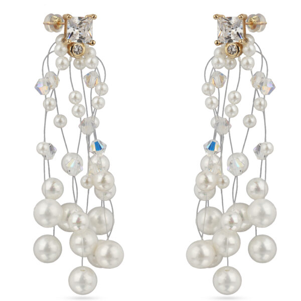 Серьги Грозди (Майорка белая 3-7мм, SW белые хамелеон; покрытие золото)