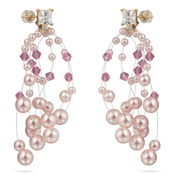 Серьги Грозди (Майорка розовая 3-7мм, SW розовые; покрытие золото)