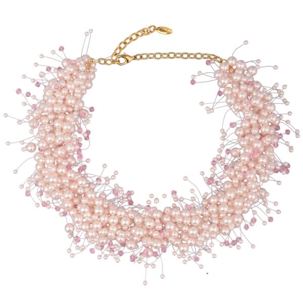 Колье Грозди (Майорка розовая 3-7мм, SW розовые; покрытие золото) 45-52см