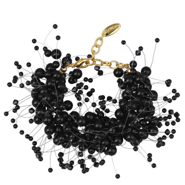 Браслет Грозди (Майорка черная 3-7мм, SW черные; покрытие золото) 17-22см