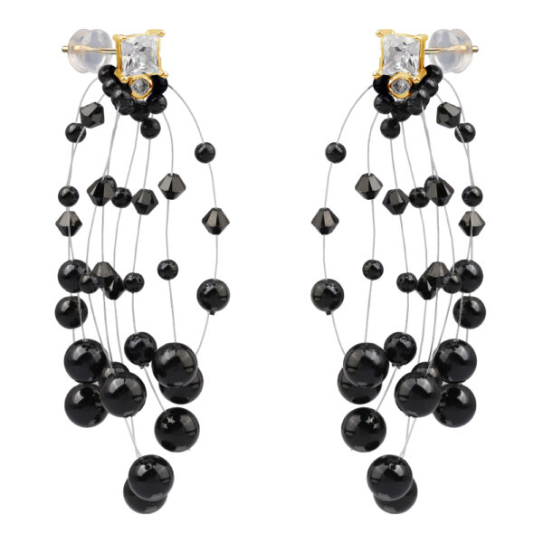 Серьги Грозди (Майорка черная 3-7мм, SW черные; покрытие золото)