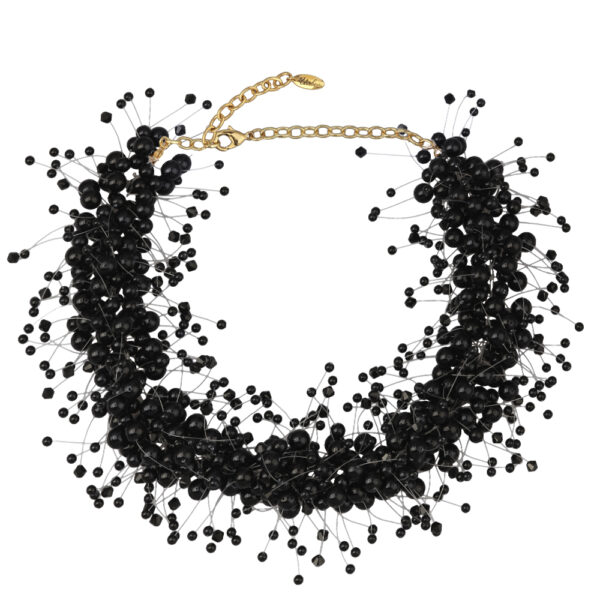 Колье Грозди (Майорка черная 3-7мм, SW черные; покрытие золото) 45-52см