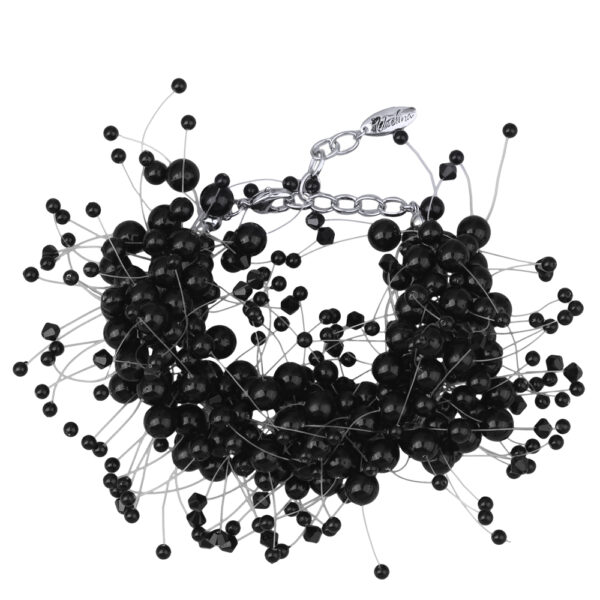 Браслет Грозди (Майорка черная 3-7мм, SW черные; покрытие родий) 17-22см