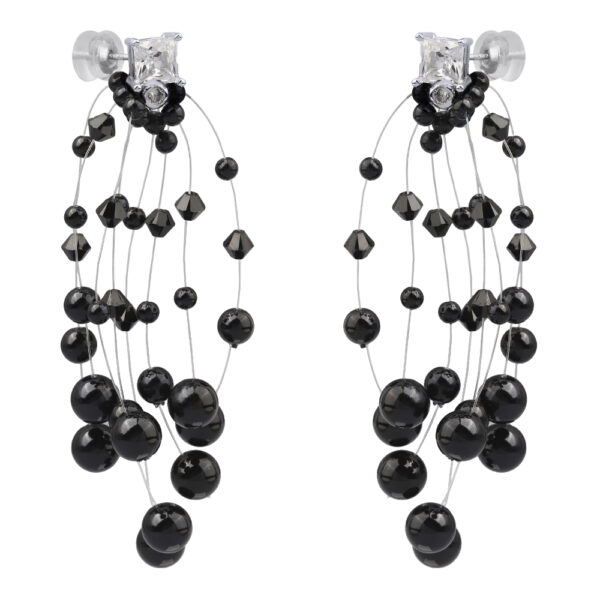 Серьги Грозди (Майорка черная 3-7мм, SW черные; покрытие родий)