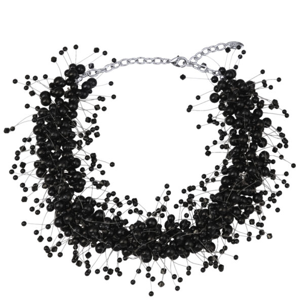 Колье Грозди (Майорка черная 3-7мм, SW черные; покрытие родий) 45-52см