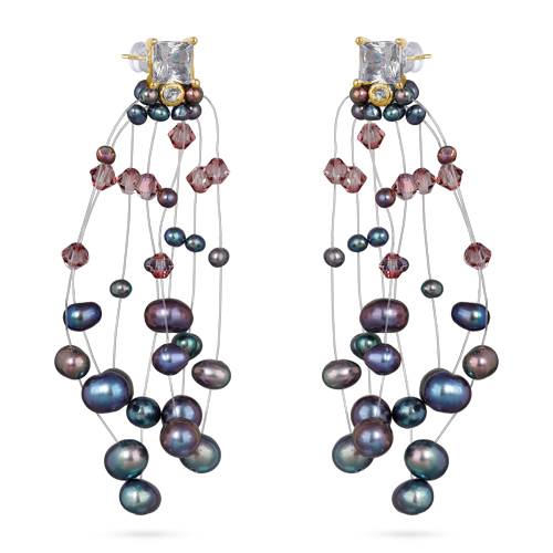 Серьги Грозди (жемчуг бензиновый 3-7мм, SW аметист; покрытие золото)