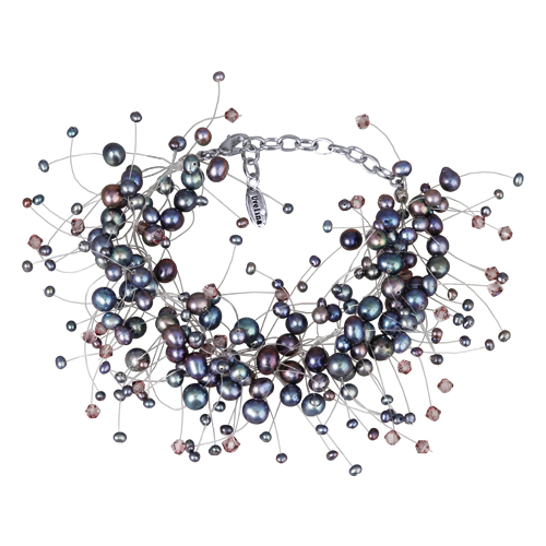 Браслет Грозди (жемчуг бензиновый 3-7мм, SW аметист; родий) 20-26см