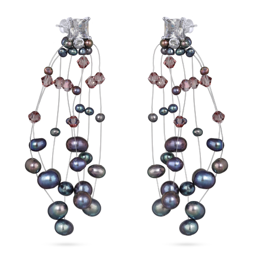 Серьги Грозди (жемчуг бензиновый 3-7мм, SW аметист; покрытие родий)