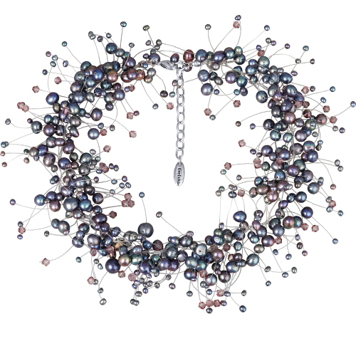 Колье Грозди (жемчуг бензиновый 3-7мм, SW аметист; родий) 36-41см