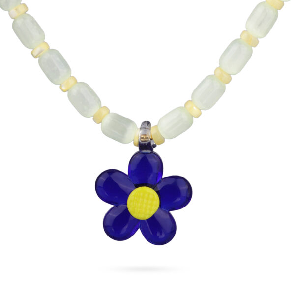 Колье Букет (улексит сливоч. масло, муранское стекло синие; покрытие золото)