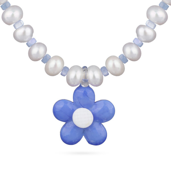 Колье Букет (жемчуг белый, муранское стекло синие; покрытие родий) 42-48см
