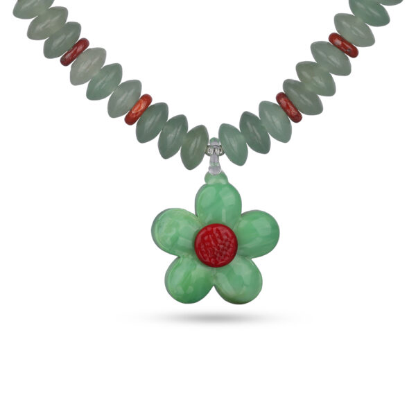 Колье Букет (авантюрин зеленый, муранское стекло зеленое; покрытие родий) 42-48см