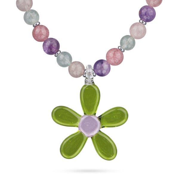 Колье Букет (кварц 8мм микс, муранское стекло микс; покрытие родий) 42-48см